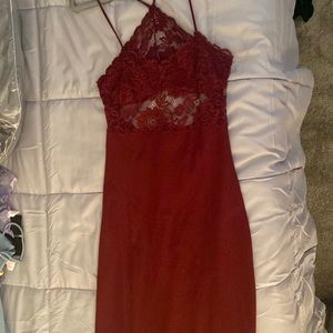 Burgundy Lace Mini Dress